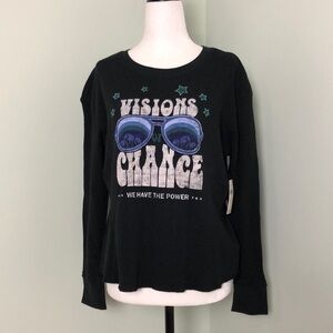 ❤️ XS ❤️ NWT Anthro Graphic Top Visions Of Change Thermal Long Sleeve​
